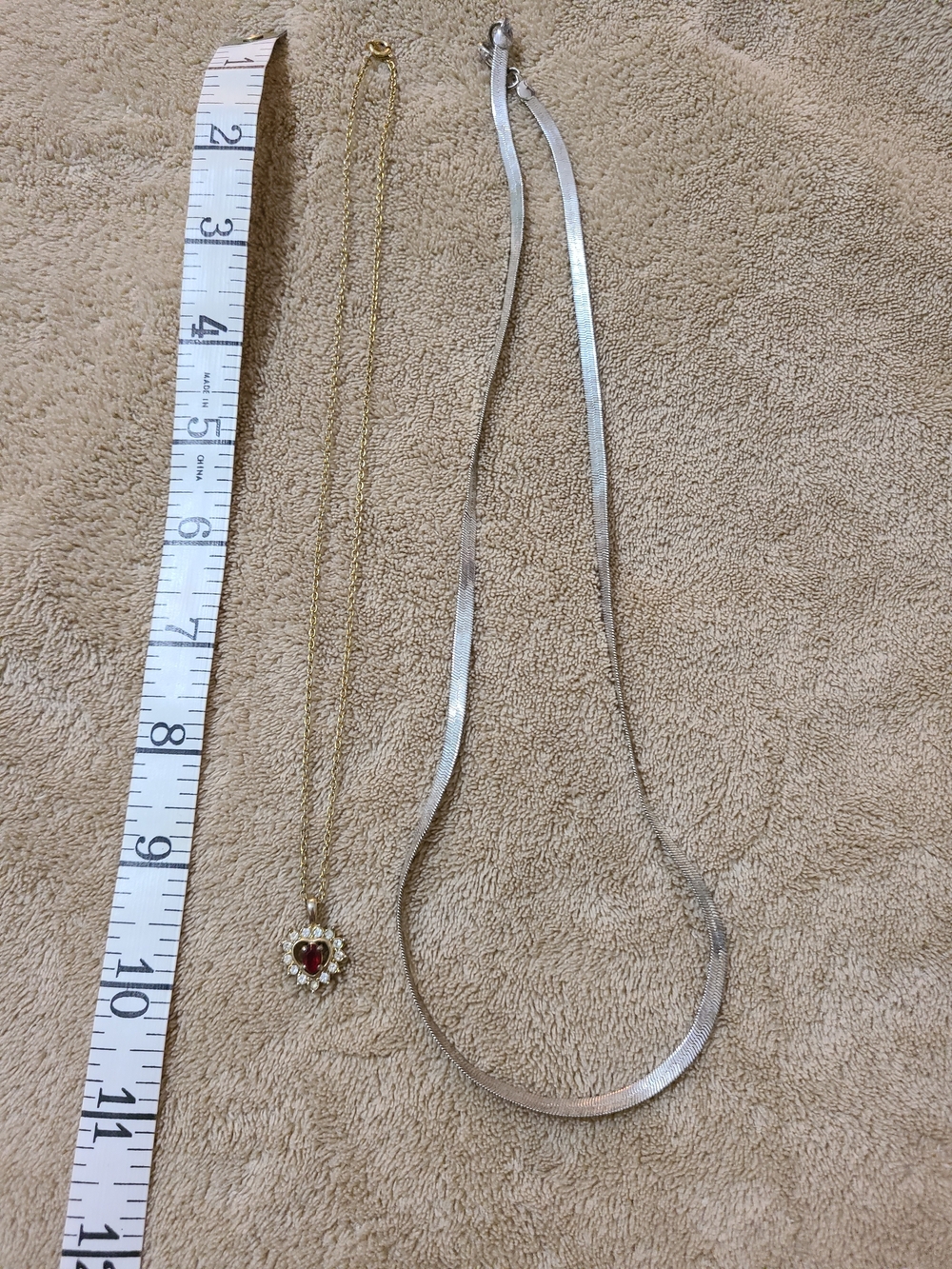 2Pc. Gold-Plated Heart Pendant Necklace with Red Stone & Silver Tone Necklace